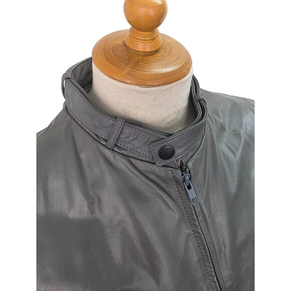 Wilsons Leather Y2K Gray Bomber Jacket Mens Sz 40  M/L Snap Tab Standing Collar - Picture 3 of 13